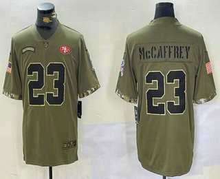 Men%27s San Francisco 49ers #23 Christian McCaffrey Olive 2022 Salute To Service Limited Stitched Jersey Dzhi->san francisco 49ers->NFL Jersey